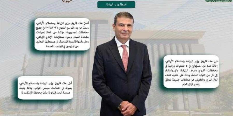 أبرز أنشطة وزارة الزراعة خلال أسبوع - الأول نيوز